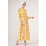 TUA MODA TUA MODA 2144 Hakim Yaka Tesettür Elbise - Sarı
