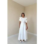 TUA MODA TUA MODA Beyaz Kolları Volanlı Kemerli Elbise