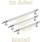 Tuana Rustik Alüminyum Metal Lüks Modern Mobilya Çekmece Mutfak Dolabı Kulpu Beyaz-Krom (10 Adet) - 96mm