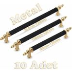 Tuana Rustik Alüminyum Metal Lüks Modern Mobilya Çekmece Mutfak Dolabı Kulpu Siyah-Gold (10 Adet) - 192mm - Siyah - Gold