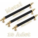 Tuana Rustik Alüminyum Metal Lüks Modern Mobilya Çekmece Mutfak Dolabı Kulpu Siyah-Gold (10 Adet) - Siyah - Gold - 224mm
