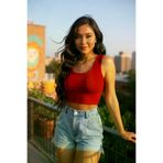 TUBA TOPTAŞ lux2025441844 Kadın Kırmızı Kare Yaka Crop Top Bluz - Şık, Rahat Ve Kolay Kombinlenebilir