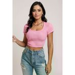 TUBA TOPTAŞ TUBATOPTAS3536lux2025206740 Kadın Pembe Yarım Kol Düz Yaka Crop Top Bluz – Şık, Rahat Ve Kolay Kombinlenebilir