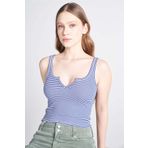 TUBİA Çizgili V Detaylı Crop Bluz