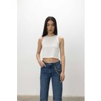 TUBİA Kadın Bisiklet Yaka Ekru Renk Sıfır Kol Crop Kısa T-shirt Bluz