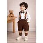 tubibebe Kışlık Ayıcık Konsept Şort Salopet + Gömlek + Papyon + Çorap Erkek Bebek Çocuk Takım