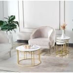 Tubihome Açelya Sehpa Takımı, Gold Ayak Beyaz Ahşap