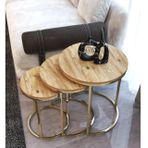 Tubihome Zigon Sehpa Takımı, Gold Ayak Açık Ahşap