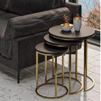Tubihome Zigon Sehpa Takımı, Gold Ayak, Siyah Ahşap