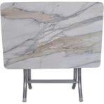 Tubix Krem Mermer Desenli Katlanır Balkon Masası - 60X90 cm - 60 x 90 cm