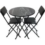 Tubix Masa Sandalye Katlanır Bistro Takımı 60CM (Çam Desenli, Beyaz, Siyah Mermer Desenli) - Siyah - Beyaz