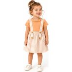 Tucan Kids Tucankids Kız Çocuk Çizgili Askılı Etek ve Fırfır Yakalı Tişört 2'li Elbise Takımı - 1 Yaş - Turuncu