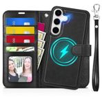 TUCCH Galaxy S25 5G için Kılıf, 2'si 1 Arada Ayrılabilir Kılıf Manyetik Cüzdan Kayış RFID Engelleme Kart Yuvaları PU Deri Kart Tutucu Galaxy S25 (6,2 inç 2025), Siyah