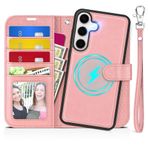 TUCCH Galaxy S25 Kılıf, 2'si 1 Arada Ayrılabilir Kılıf Kayış RFID Engelleme Cüzdan Kart Yuvaları Koruyucu Deri TPU Standlı Kapak Galaxy S25 5G (6,2 inç 2025), Bebek Pembe