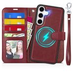 TUCCH Galaxy S25 Plus Kılıf, 2'si 1 Arada Ayrılabilir Kılıf Kayış RFID Engelleyici Cüzdan Kart Yuvaları Galaxy S25 Plus 5G (6,7 inç 2025) için Suni Deri TPU Stand Kılıfı, Koyu Kırmızı