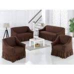 Tuchmall Bürümcük Pamuklu Koltuk Kanepe Örtüsü Takımı Streç Lastikli Etekli Koltuk Kanepe Kılıfı (3+3+1+1) Set - 180 x 230 cm - Koyu Kahve