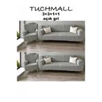 TUCHMALL Koltuk Örtüsü 3+3+1+1 Takımı Lastikli Esnek Yıkanabilir Çekyat Kanepe Kılıfı AÇIK GRİ