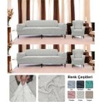 Tuchmall Koltuk Örtüsü Takımı Çekyat-Kanepe Kılıfı Takımı Jakarlı 3+3+1+1 Yıkanabilir Streçli Lastikli Esnek - 180 x 230 cm - Krem
