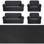Tuchmall Streç Lastikli Esnek Yikanabilir Kare Desen Berjer Kotuk Örtüsü Takımı (3+3+1+1) Koltuk Kılıfı - 180 x 230 cm - Antrasit