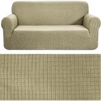 Tuchmall Streç Lastikli Esnek Yikanabilir Kare Desen Berjer Üç Kişilik Koltuk Örtüsü Koltuk Kılıfı - 185 x 230 cm - Vizon