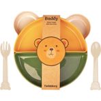Tucklebery Buddy Mama Tabağı Seti | 1 Ayıcık Tabak + 4 Kase + Çatal-Kaşık | Bebek ve Çocuklar İçin Yemek Takımı | BPA İçermez (Bej Sarı Yeşil) - Sarı - Yeşil