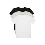 TUDORS 3'lü Paket Slim Fit Bisiklet Yaka Tişört%100 Pamuk Siyah-Beyaz-Taş Rengi, M, ST240003-800, Siyah-Beyaz-Taş Rengi, Erkek