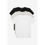TUDORS 3'lü Paket Slim Fit Bisiklet Yaka Tişört%100 Pamuk, XS, ST240003-800, Siyah-Beyaz-Taş Rengi, Erkek