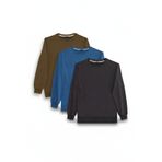 Tudors Erkek 3'lü Füme-Mavi-Yeşil Relax Fit Rahat Kesim %100 Pamuk 2 İplik Bisiklet Yaka Sweatshirt
