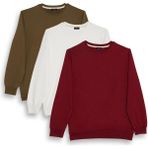 Tudors Erkek 3'lü Haki-Beyaz-Bordo Relax Fit Rahat Kesim %100 Pamuk 2 İplik Bisiklet Yaka Sweatshirt