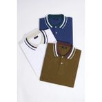 Tudors Erkek 3'lü Paket Kahverengi-Lacivert-Beyaz Slim Fit Dar Kesim %100 Pamuk Düz Pike Polo Yaka Tişört - Kahverengi - Lacivert - Beyaz - XL
