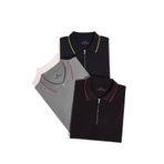 Tudors Erkek 3'lü Paket Lacivert-Gri-Siyah Slim Fit Dar Kesim Pamuklu Düz Fermuarlı Pike Polo Yaka Tişört