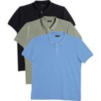 Tudors Erkek 3'lü Paket Siyah-Haki-Açık Mavi Slim Fit Dar Kesim Pamuklu Düz Pike Polo Yaka Tişört - Haki - Siyah - Açık Mavi - XL