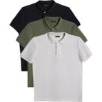 Tudors Erkek 3'lü Paket Siyah-Yeşil-Gri Slim Fit Dar Kesim Pamuklu Düz Pike Polo Yaka Tişört - Siyah - Yeşil - Gri
