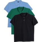 Tudors Erkek 3'lü Paket Siyah-Yeşil-Mavi Slim Fit Dar Kesim Pamuklu Düz Pike Polo Yaka Tişört - Siyah - Koyu Yeşil - Açık Mavi - XL