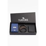 Tudors Erkek 3'lü Set, Deri Cüzdan, Deri Kemer ve Parfüm, Siyah
