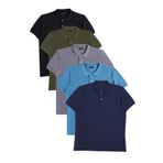 Tudors Erkek 5'li Paket Lacivert-Mavi-Gri-Haki-Siyah Slim Fit Pamuklu Düz Pike Polo Yaka Tişört