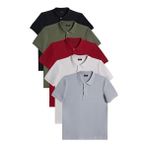 Tudors Erkek 5'li Paket Siyah-Haki-Bordo-Gri-Koyu Gri Slim Fit Dar Kesim Pamuklu Düz Pike Polo Yaka Tişört