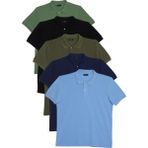 Tudors Erkek 5'li Paket Siyah-Haki-Su Yeşili-Koyu Mavi-Lacivert Slim Fit Dar Kesim Pamuklu Düz Pike Polo Yaka Tişört