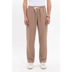 Tudors Erkek Baggy Fit Geniş Kesim %100 Pamuk Beli Lastikli Yandan Cepli Müslin Bej Düz Pantolon