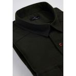 Tudors Erkek Big Size Büyük Beden Uzun Kollu Denim Kot Yıkamalı Çift Cepli Armürlü Haki Gömlek - 3XL