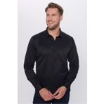 Tudors Erkek Modern Fit Dar Kesim Pamuklu Kolay Ütü Armürlü Siyah Gömlek