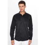 Tudors Erkek Modern Slim Fit Dar Kesim Uzun Kollu Pamuklu Kolay Ütü Armürlü Siyah Gömlek