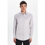 Tudors Erkek Modern Slim Fit Düz Saten Pamuklu Bej Gömlek