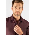 Tudors Erkek Modern Slim Fit Düz Saten Pamuklu Bordo Gömlek