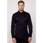 Tudors Erkek Modern Slim Fit Düz Saten Pamuklu Siyah Gömlek - XL