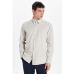 Tudors Erkek Modern Slim Fit Pamuklu Düz Bej Gömlek