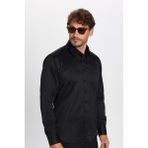 Tudors Erkek Modern Slim Fit Pamuklu Düz Siyah Gömlek - 2XL