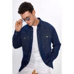 Tudors Erkek Oversize Geniş Kesim Uzun Kollu Denim Kapaklı Çift Cep Lacivert Gömlek