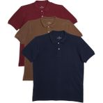 Tudors Erkek Regular Fit %100 Pamuk 3'lü Bordo-Kahverengi-Lacivert Pike Polo Yaka Tişört - Bordo - Kahverengi - Lacivert
