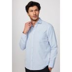 Tudors Erkek Regular Fit Klasik Kesim Armürlü Kravatlık Yaka Desenli Mavi Gömlek - 2XL